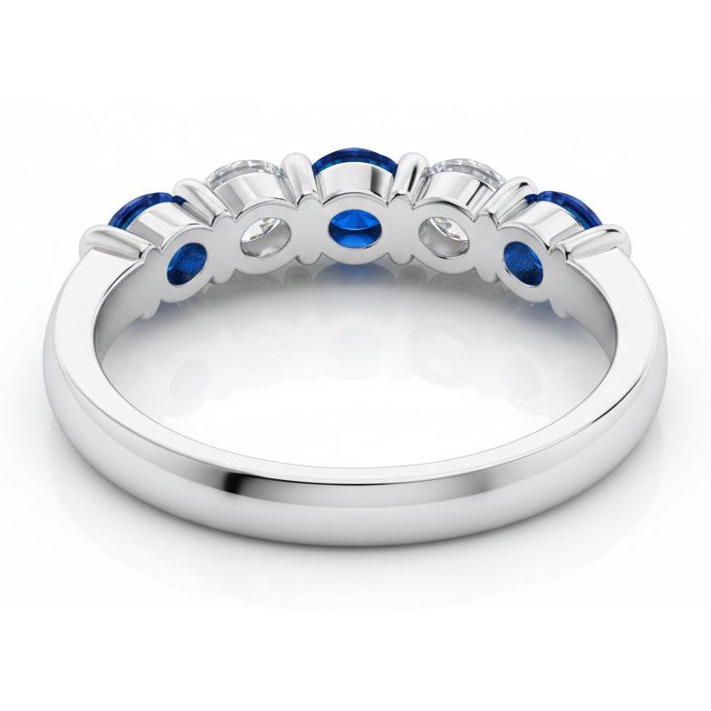 1.25 Ct Ceylon Sapphire With Natural Earth Mined Diamonds Five Stone Ring Gold14K