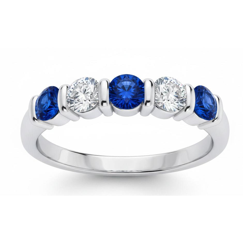 1.25 Ct Ceylon Sapphire With Natural Earth Mined Diamonds Five Stone Ring Gold14K