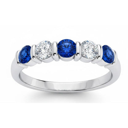 1.25 Ct Ceylon Sapphire With Natural Earth Mined Diamonds Five Stone Ring Gold14K