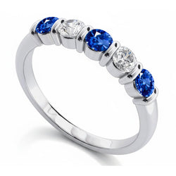 1.25 Ct Ceylon Sapphire With Natural Earth Mined Diamonds Five Stone Ring Gold14K