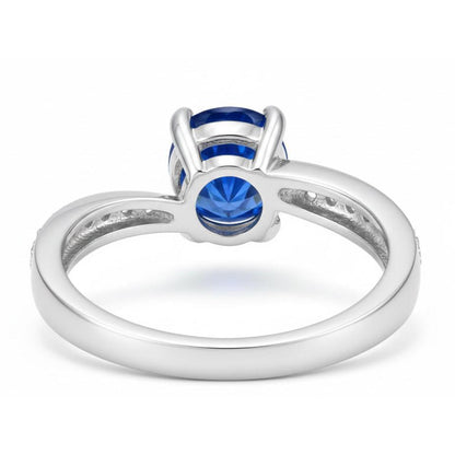 1.25 Ct Round Cut Ceylon Blue Sapphire Natural Earth Mined Diamond Ring