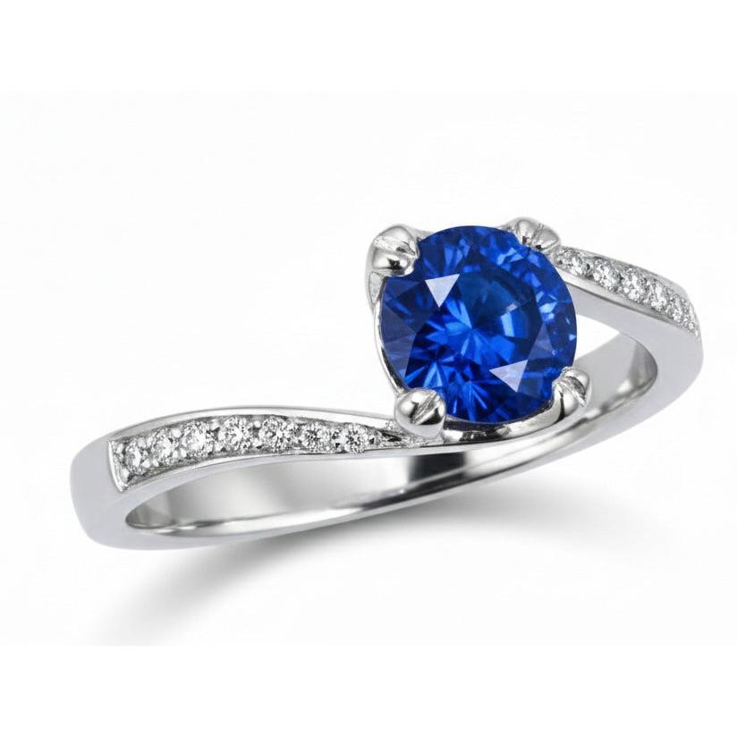 1.25 Ct Round Cut Ceylon Blue Sapphire Natural Earth Mined Diamond Ring