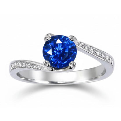 1.25 Ct Round Cut Ceylon Blue Sapphire Natural Earth Mined Diamond Ring