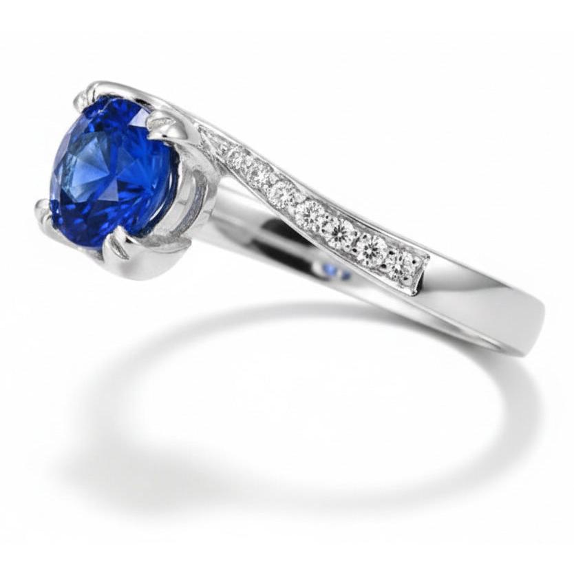 1.25 Ct Round Cut Ceylon Blue Sapphire Natural Earth Mined Diamond Ring