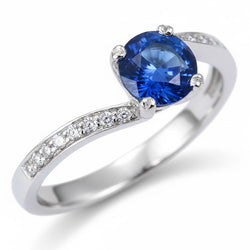 1.25 Ct Round Cut Ceylon Blue Sapphire Natural Earth Mined Diamond Ring