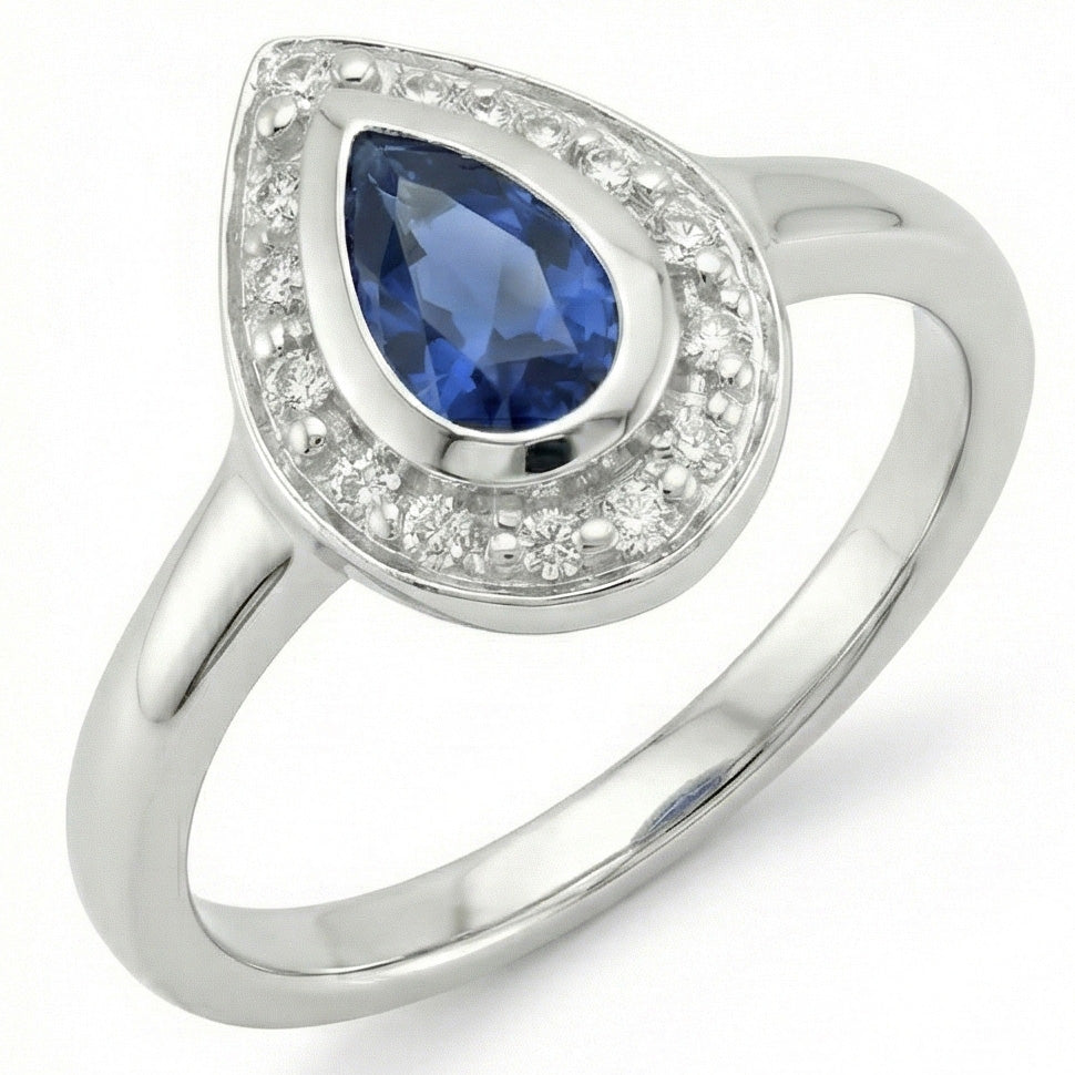 1.30 Ct Ceylon Sapphire Pear Natural Earth Mined Diamonds Wedding Ring