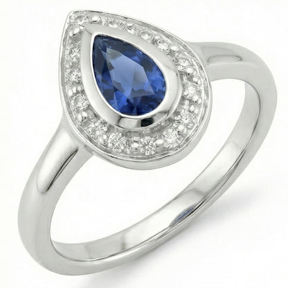 1.30 Ct Ceylon Sapphire Pear Natural Earth Mined Diamonds Wedding Ring