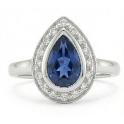 1.30 Ct Ceylon Sapphire Pear Natural Earth Mined Diamonds Wedding Ring