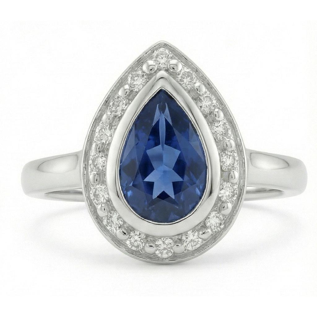 1.30 Ct Ceylon Sapphire Pear Natural Earth Mined Diamonds Wedding Ring