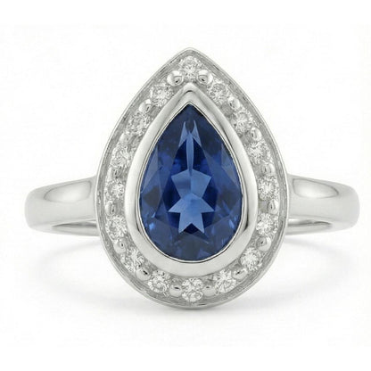 1.30 Ct Ceylon Sapphire Pear Natural Earth Mined Diamonds Wedding Ring