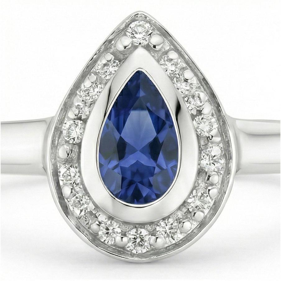 1.30 Ct Ceylon Sapphire Pear Natural Earth Mined Diamonds Wedding Ring