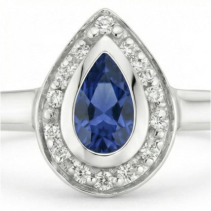 1.30 Ct Ceylon Sapphire Pear Natural Earth Mined Diamonds Wedding Ring
