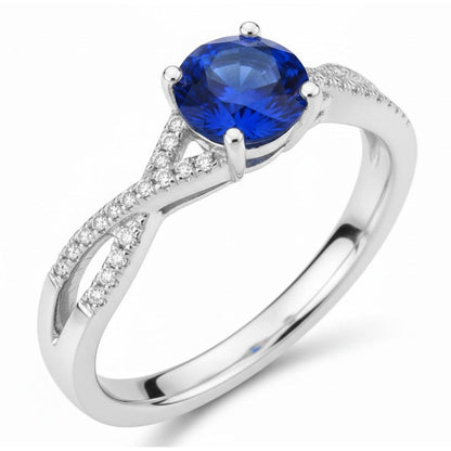 1.35 Ct Round Ceylon Sapphire Natural Earth Mined Diamond Wedding Ring