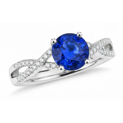 1.35 Ct Round Ceylon Sapphire Natural Earth Mined Diamond Wedding Ring