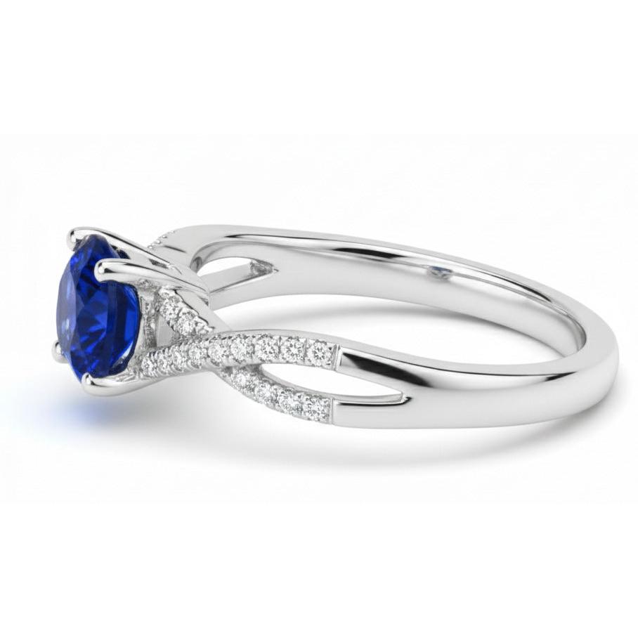 1.35 Ct Round Ceylon Sapphire Natural Earth Mined Diamond Wedding Ring