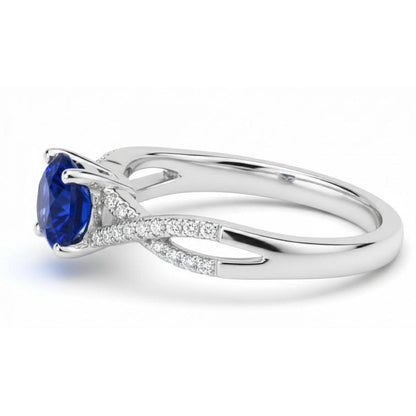 1.35 Ct Round Ceylon Sapphire Natural Earth Mined Diamond Wedding Ring