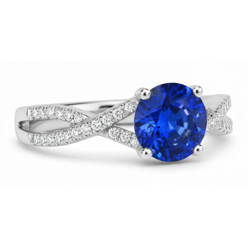 1.35 Ct Round Ceylon Sapphire Natural Earth Mined Diamond Wedding Ring