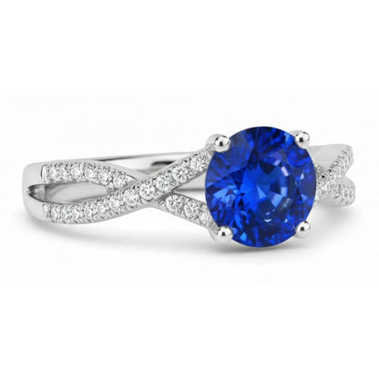 1.35 Ct Round Ceylon Sapphire Natural Earth Mined Diamond Wedding Ring