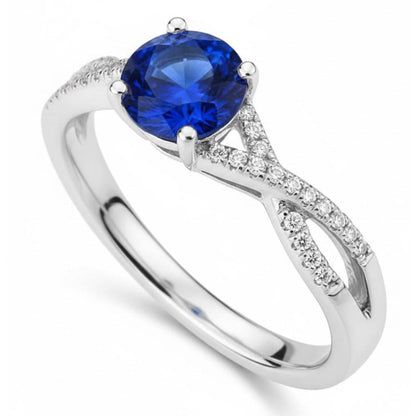 1.35 Ct Round Ceylon Sapphire Natural Earth Mined Diamond Wedding Ring