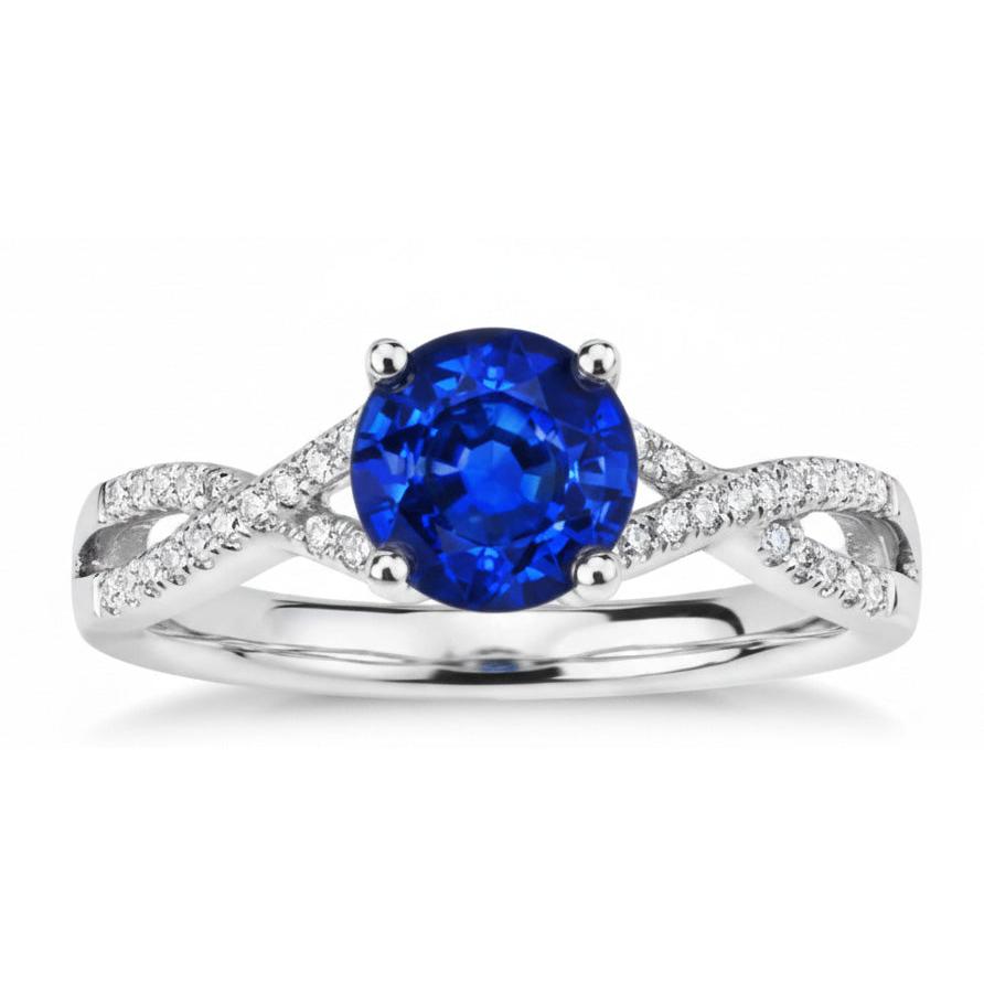 1.35 Ct Round Ceylon Sapphire Natural Earth Mined Diamond Wedding Ring