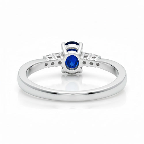 1.40 Ct Ceylon Sapphire With Natural Earth Mined Diamond Five Stone Wedding Ring