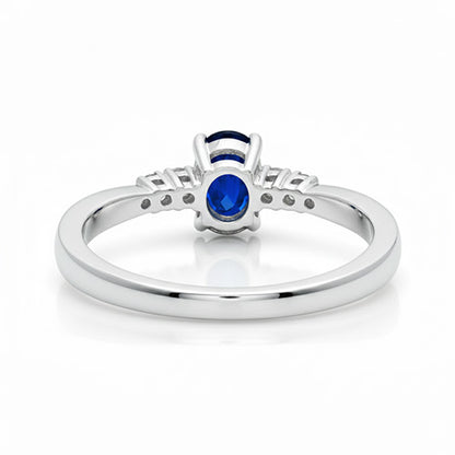 1.40 Ct Ceylon Sapphire With Natural Earth Mined Diamond Five Stone Wedding Ring