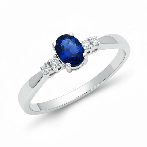 1.40 Ct Ceylon Sapphire With Natural Earth Mined Diamond Five Stone Wedding Ring
