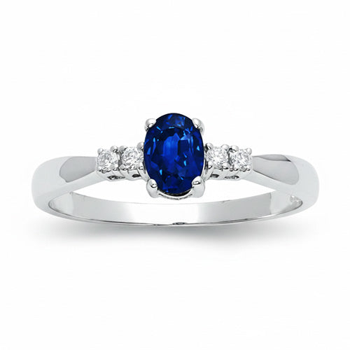 1.40 Ct Ceylon Sapphire With Natural Earth Mined Diamond Five Stone Wedding Ring