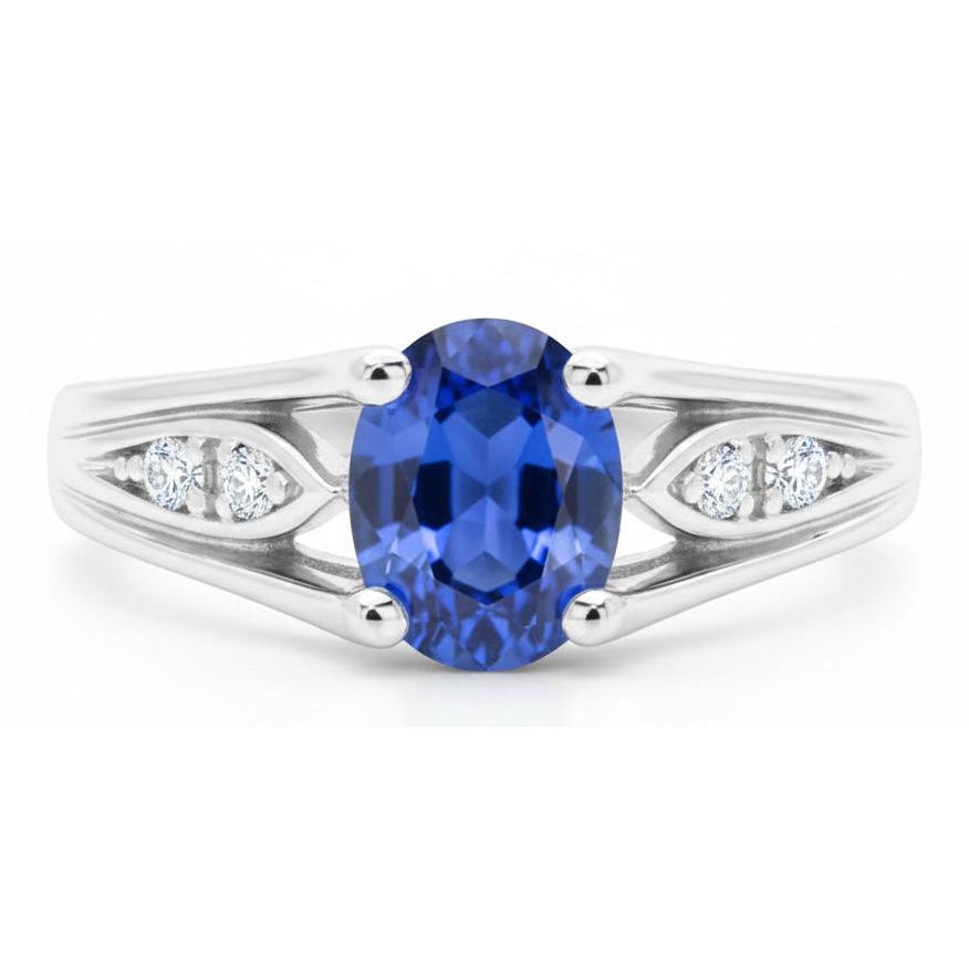 1.50 Carats Blue Oval Sapphire And Round Natural Earth Mined Diamond Gold Ring 14K
