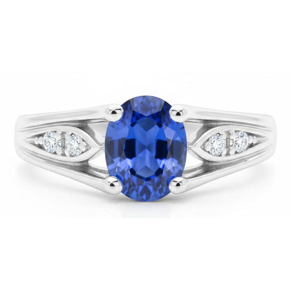 1.50 Carats Blue Oval Sapphire And Round Natural Earth Mined Diamond Gold Ring 14K