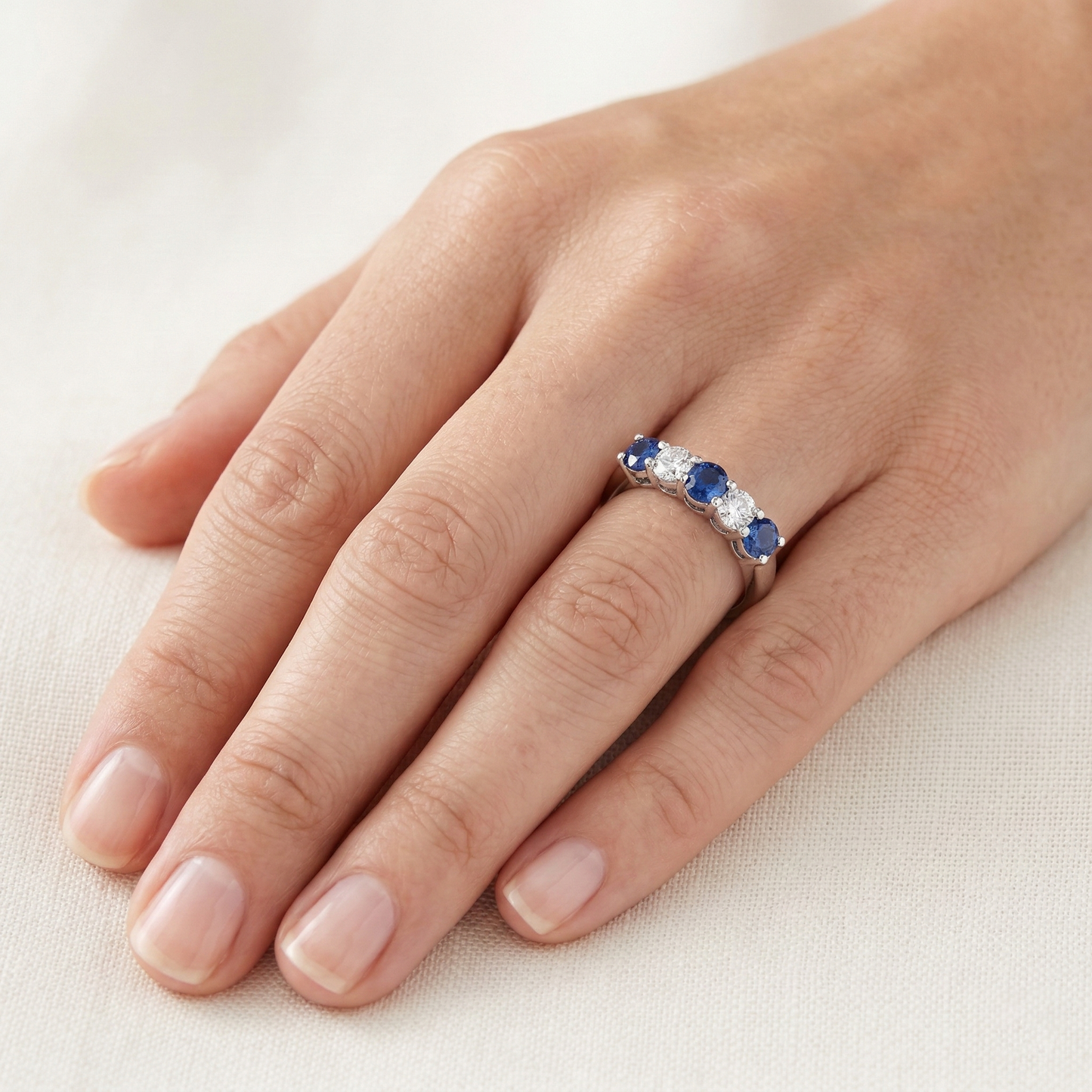 1.50 Ct Five Stone Ceylon Sapphire Natural Earth Mined Diamond Wedding Ring White Gold