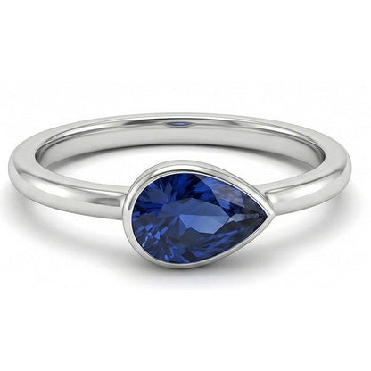 1.50 Carats Blue Sapphire Solitaire Ring Bezel Set Pear Shape Gold 14K