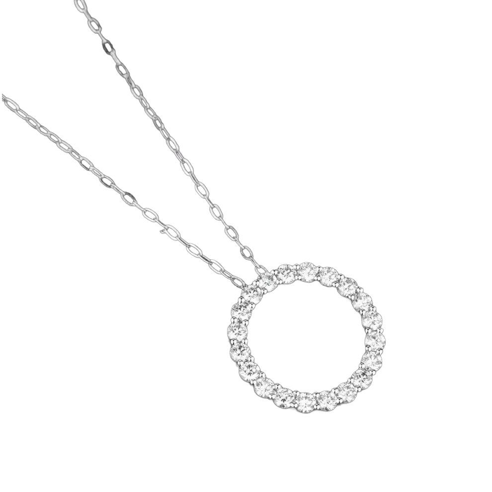 1.55 Ct. Round Natural Earth Mined Diamond Circle Pendant Without Chain White Gold 14K