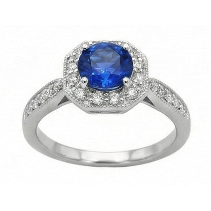 1.5 Ct Sapphire And Natural Earth Mined Diamond Wedding Ring 14K White Gold
