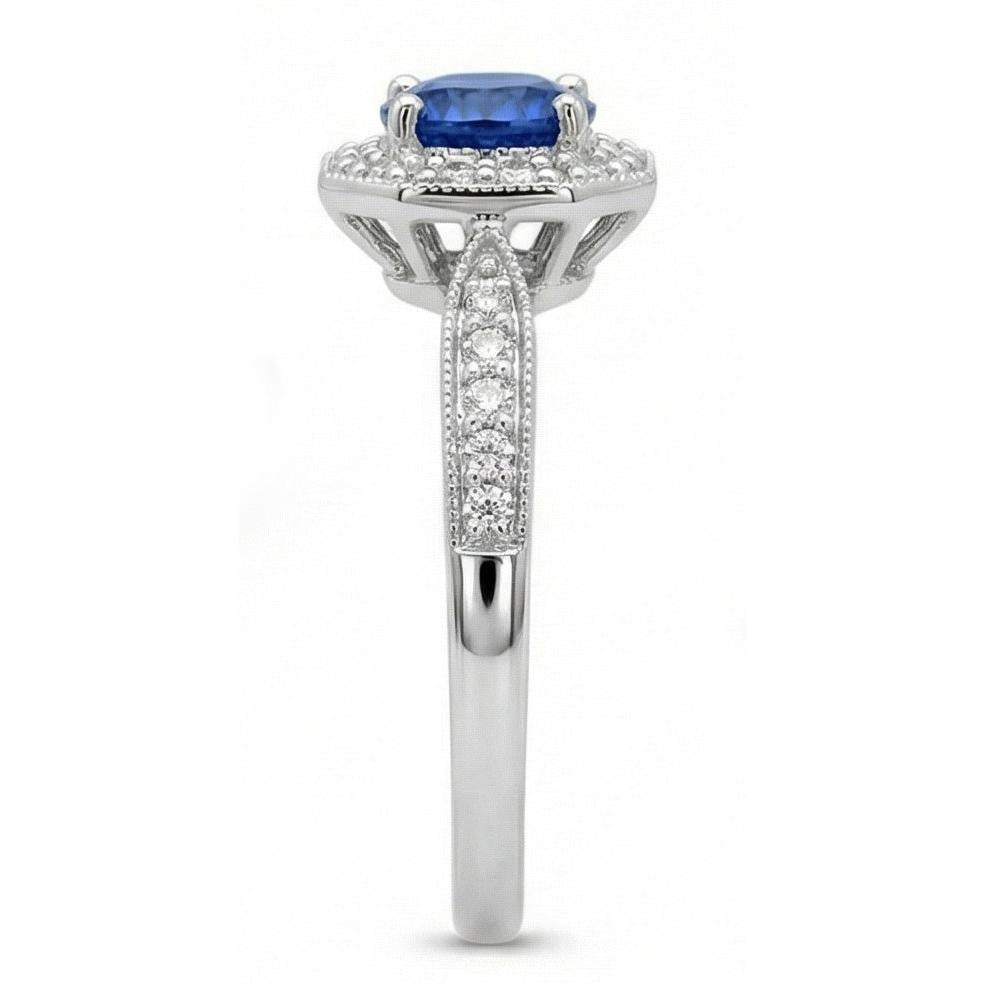 1.5 Ct Sapphire And Natural Earth Mined Diamond Wedding Ring 14K White Gold