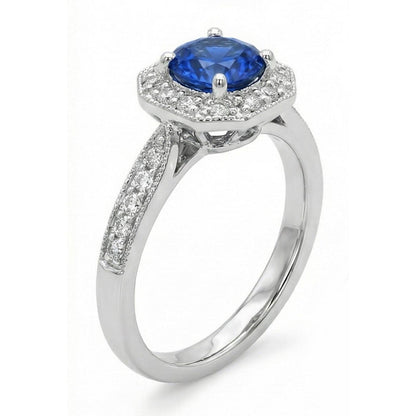 1.5 Ct Sapphire And Natural Earth Mined Diamond Wedding Ring 14K White Gold