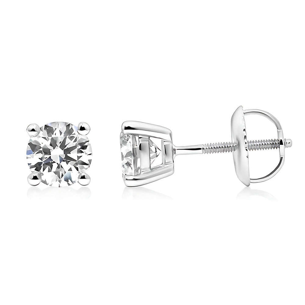 1.5 Carats Round Natural Earth Mined Diamond Women Stud Earring White Gold 14K
