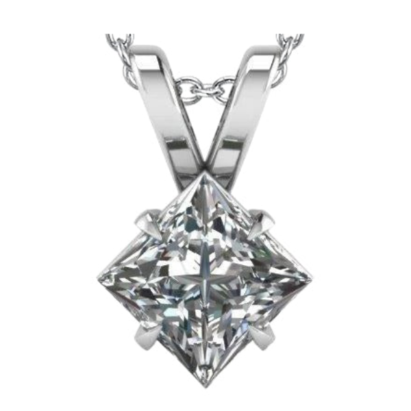 1.5 Ct Solitaire Princess Cut Natural Diamond Pendant 14K White Gold