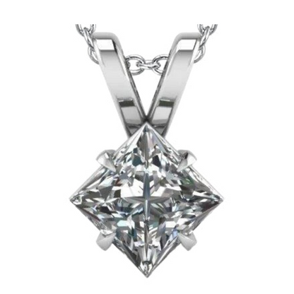 1.5 Ct Solitaire Princess Cut Natural Diamond Pendant 14K White Gold