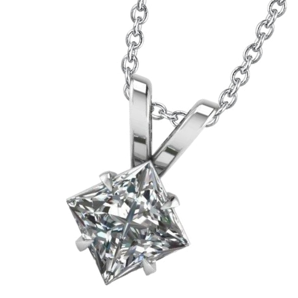 1.5 Ct Solitaire Princess Cut Diamond Pendant 14K White Gold