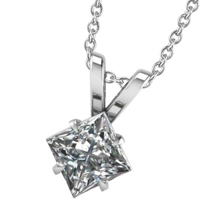 1.5 Ct Solitaire Princess Cut Diamond Pendant 14K White Gold