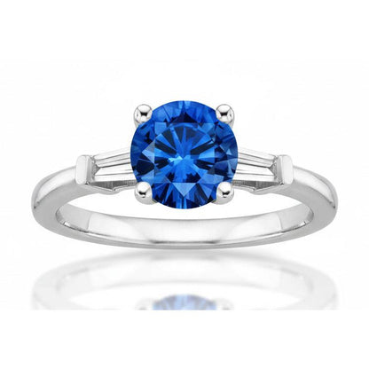 1.5 Ct Sri Lanka Sapphire And Baguette Natural Earth Mined Diamond 3 Stone Ring