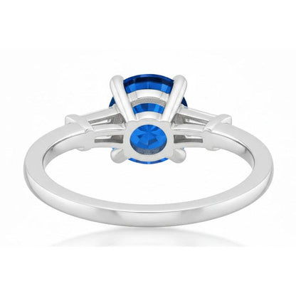 1.5 Ct Sri Lanka Sapphire And Baguette Natural Earth Mined Diamond 3 Stone Ring