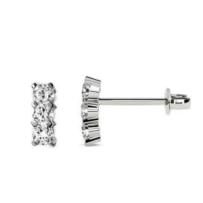 1.5 Ct Three Stone Round Natural Earth Mined Diamond Stud Earrings