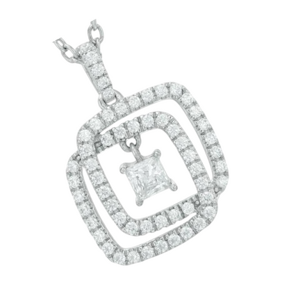 1.60 Ct Princess & Round Natural Earth Mined Diamond Interlocking Pendant White Gold 14K