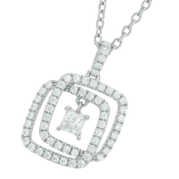 1.60 Ct Princess & Round Natural Earth Mined Diamond Interlocking Pendant White Gold 14K