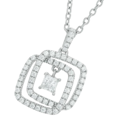 1.60 Ct Princess & Round Natural Earth Mined Diamond Interlocking Pendant White Gold 14K
