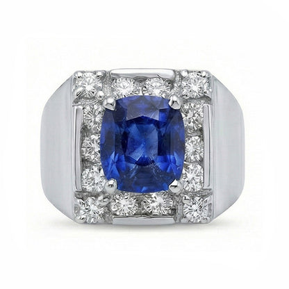 1.60 Ct Sri Lankan Sapphire Natural Earth Mined Diamond Ring 14K White Gold