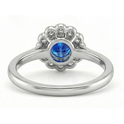 1.6 Ct Round Natural Earth Mined Diamond And Sapphire Gemstone Ring 14K White Gold
