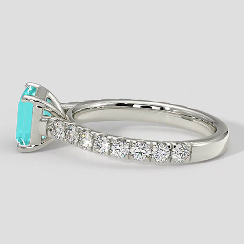 Natural Real ( Not Lab Grown )  1.75 Carats Asscher Paraiba Ring with Pave Band